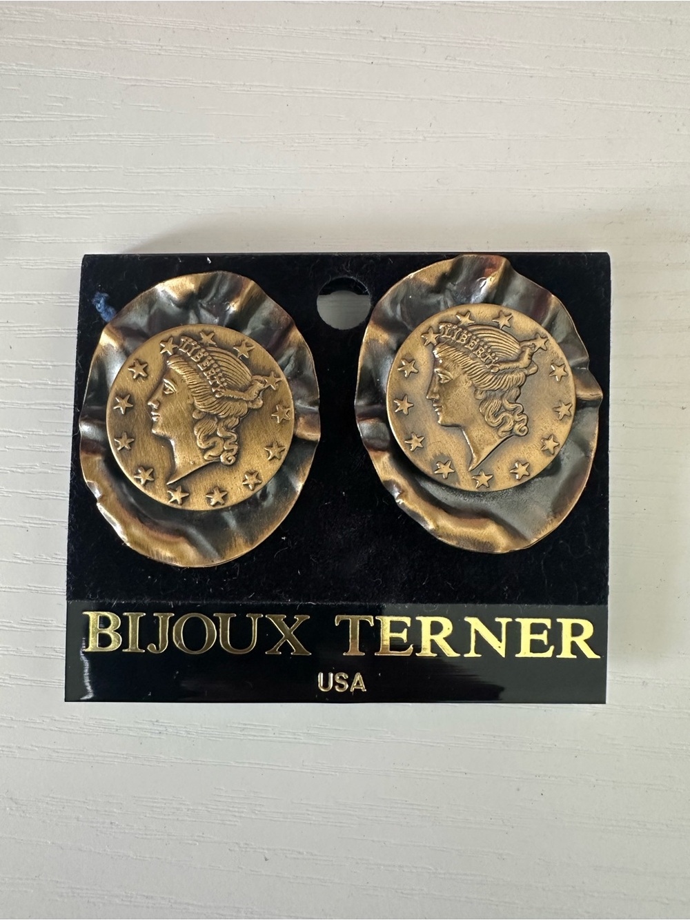 Vintage Bijoux Terner Gold-Tone Liberty Coin-Style Earrings